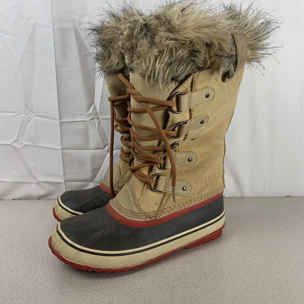 Sorel‎ Snow Boots Womens Size 7 Brown Joan Of Arctic Fur Waterproof Winter